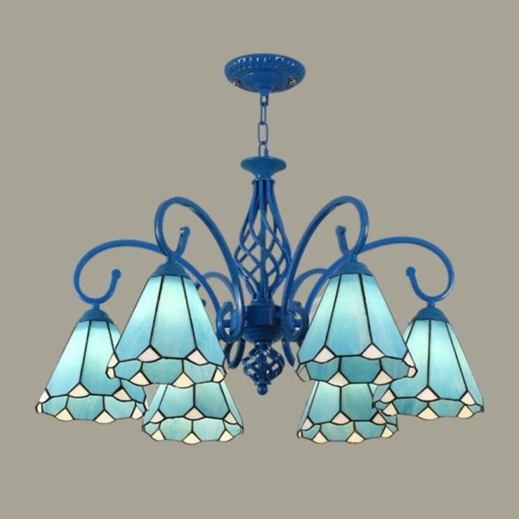 Lustre 6 branches bleu et blanc style années 30