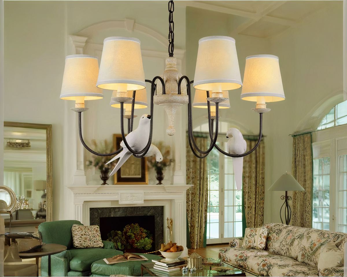 Lustre avec abat-jour romantique et oiseaux perchés – Image 3