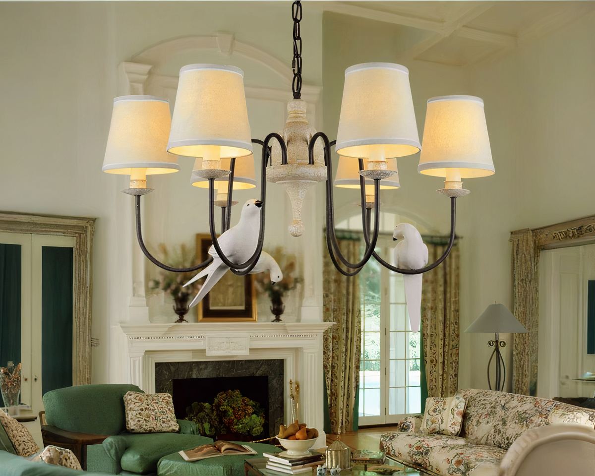 Lustre avec abat-jour romantique et oiseaux perchés – Image 5