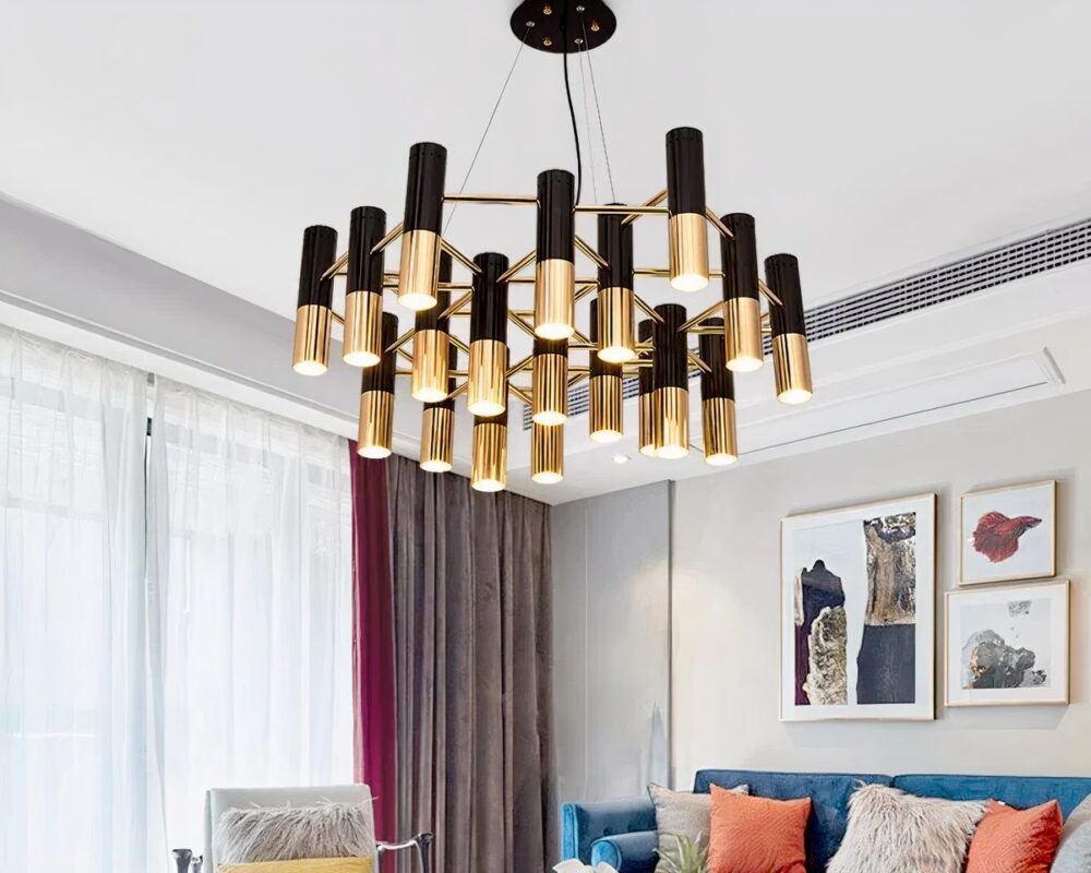 Lustre spot moderne noir et doré • Lustre Design