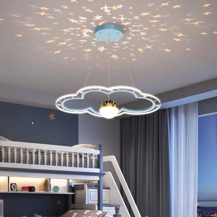 Lustre enfant en forme de nuage avec boule lumineuse