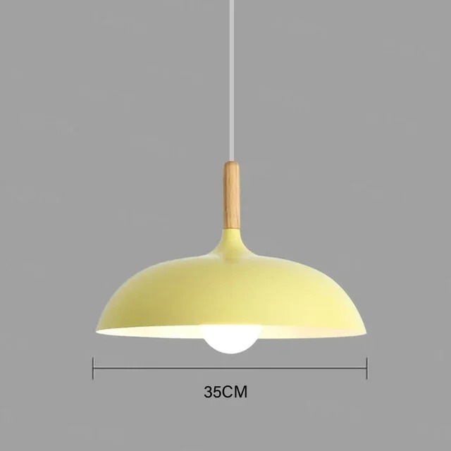 Lustre scandinave rond en métal et bois
