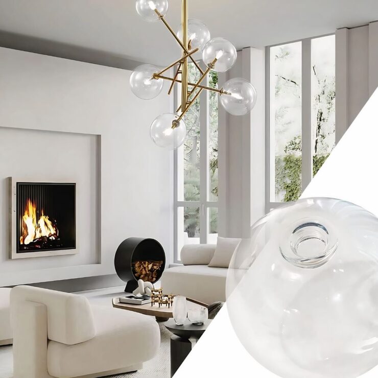 Boule verre pour lustre transparente, conçue pour diffuser la lumière avec élégance et ajouter une touche moderne et épurée à tout intérieur.