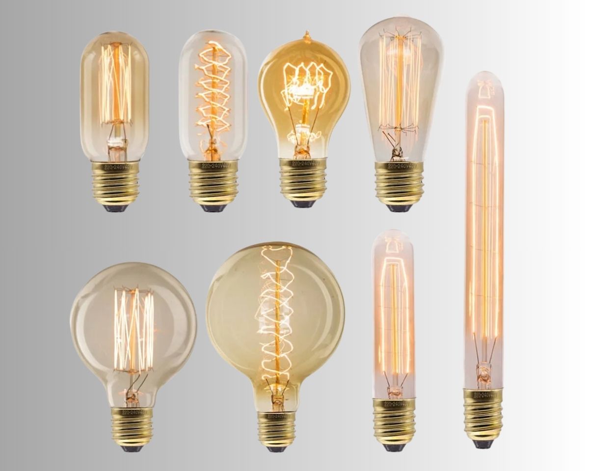 8 ampoules de tailles et formes différentes, sur un fond gris