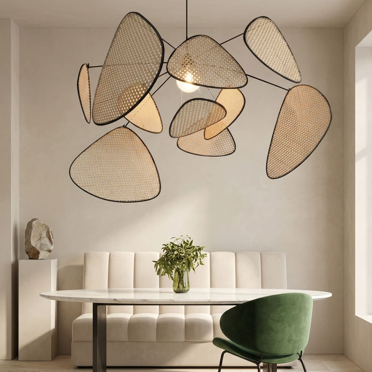 Lustre en rotin tressé style bohème chic contemporain – Image 4
