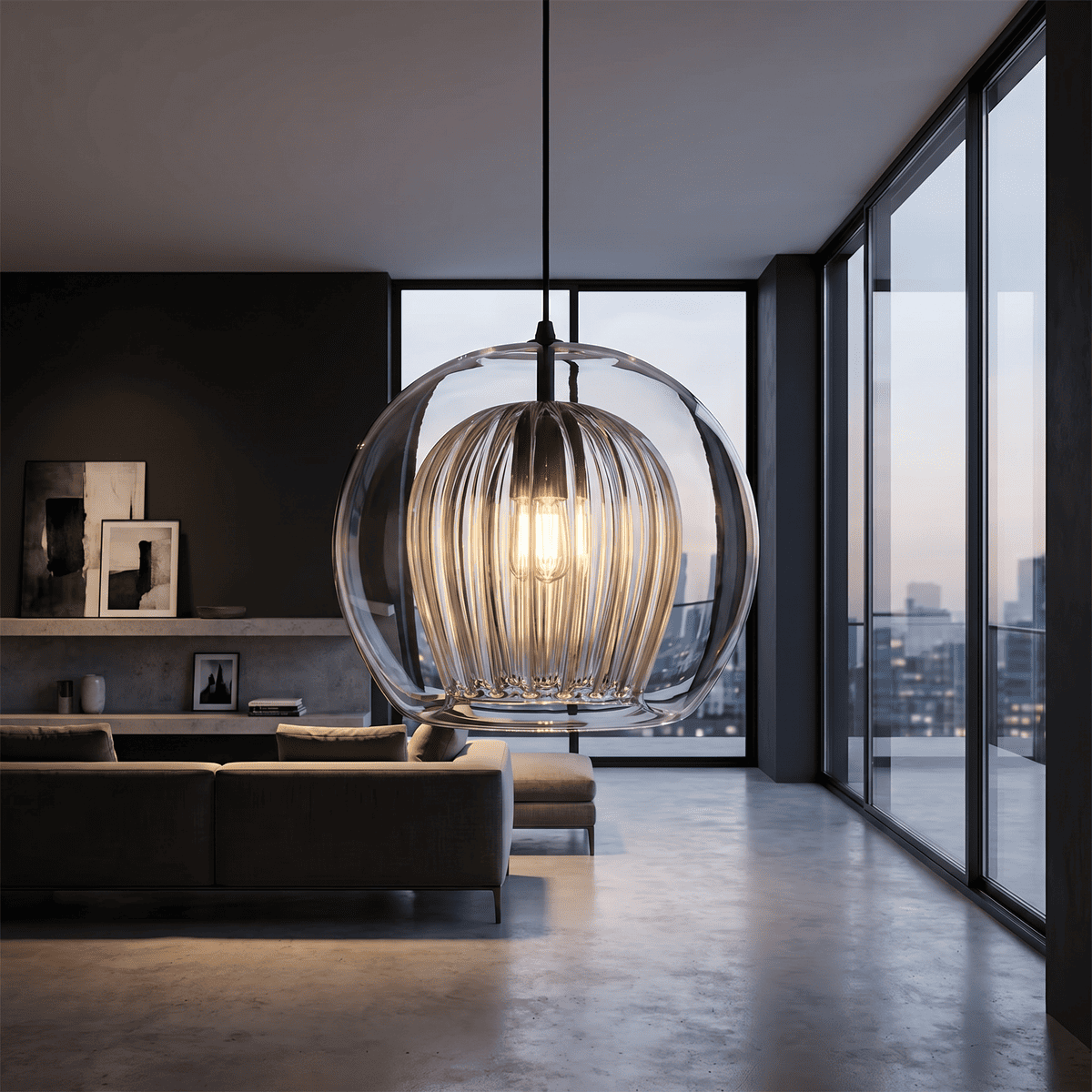 Suspension en verre soufflé artisanal au design contemporain épuré