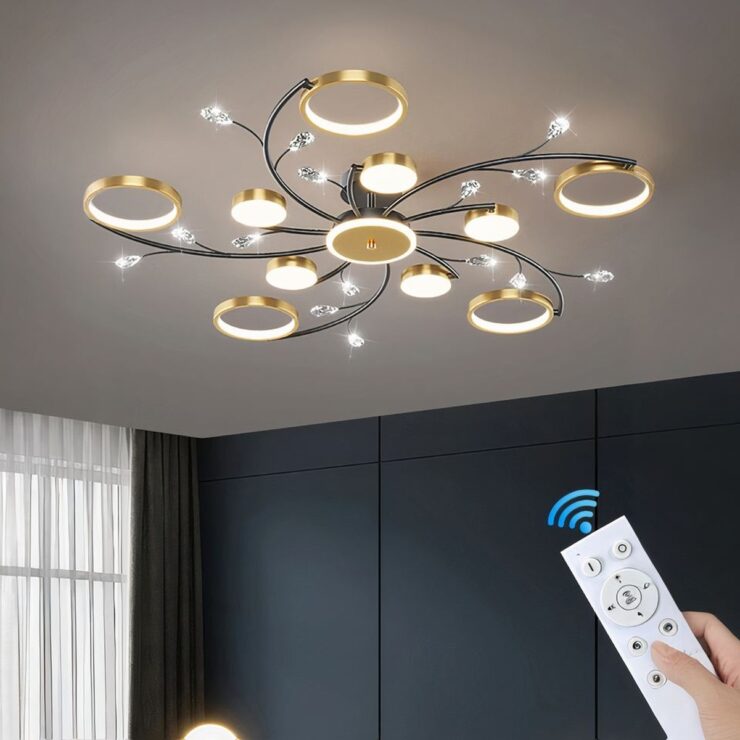 Lustre salon cercles et branches taille L, 10 points lumineux